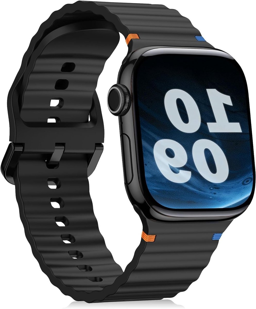 Silicone Sportband voor Apple Watch 46mm, 45mm, 44mm, 42mm, 49mm - Duurzame en Comfortabele Armband voor Sport en Dagelijks Gebruik in Zwart