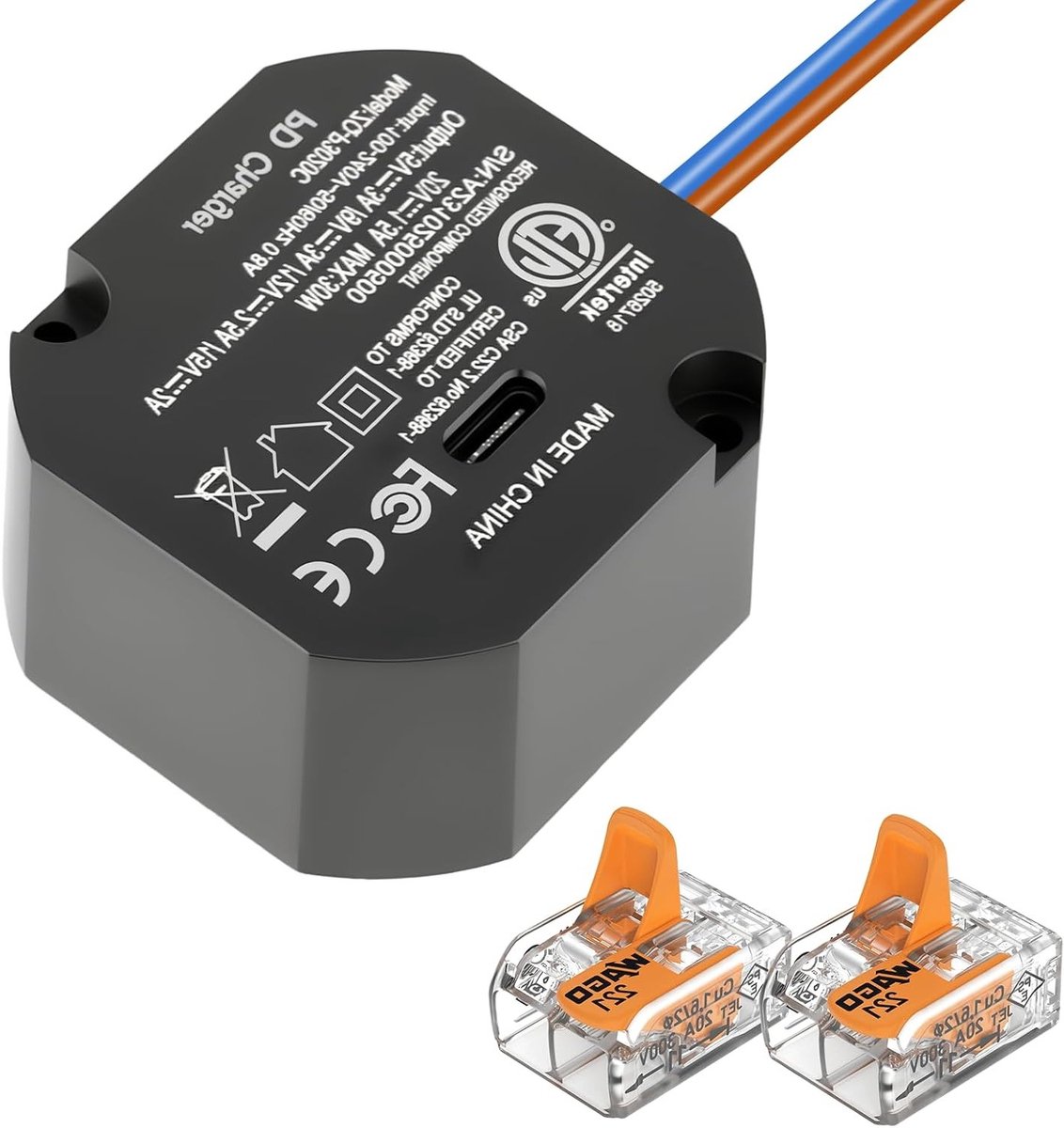 Krachtige 30W USB Type C Voeding voor Wandgemonteerde Tablets - Recessed Power Supply met Automatische Onderhandeling voor 86 x 86mm Behuizing