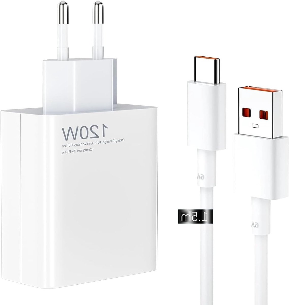 Krachtige 120W Snellader met USB-C Kabel voor Diverse Smartphones, Turbo Opladen voor Redmi en Poco Modellen, 1.5m Lange Oplaadkabel