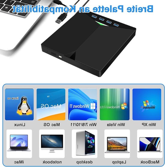 Externe CD/DVD-speler USB 3.0, draagbaar, recorder, RW/ROM-drive, snelle overdracht, geïntegreerde USB-kabel geschikt voor Windows 7/8/10/11/Vista/Linux — afbeelding 4