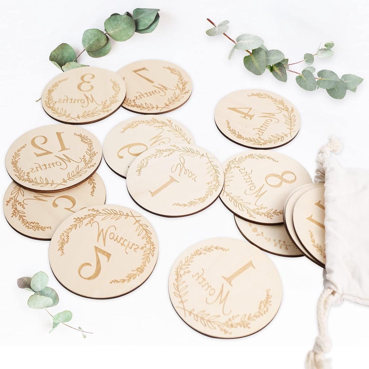 14-delige Houten Mijlpaalkaarten voor Baby – Maandelijkse Fotoproppen voor het Eerste Jaar – Perfect Cadeau voor Moeders en Toekomstige Ouders