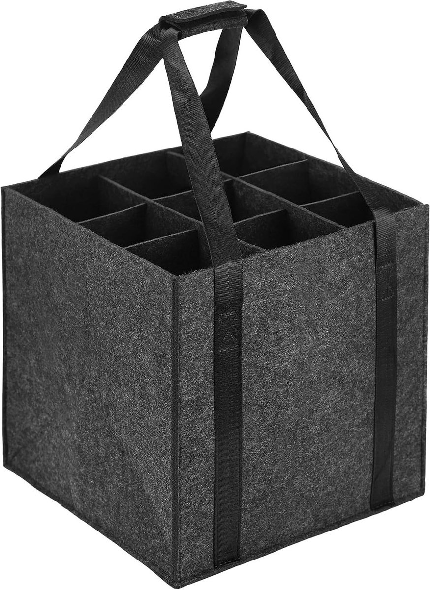Vouwbare Flessentas met 9 Compartimenten, Herbruikbare Drinktas voor 1.5 Liter Flessen, Donkergrijs, 27 x 27 x 27 cm, Ideaal voor Sport en Reizen