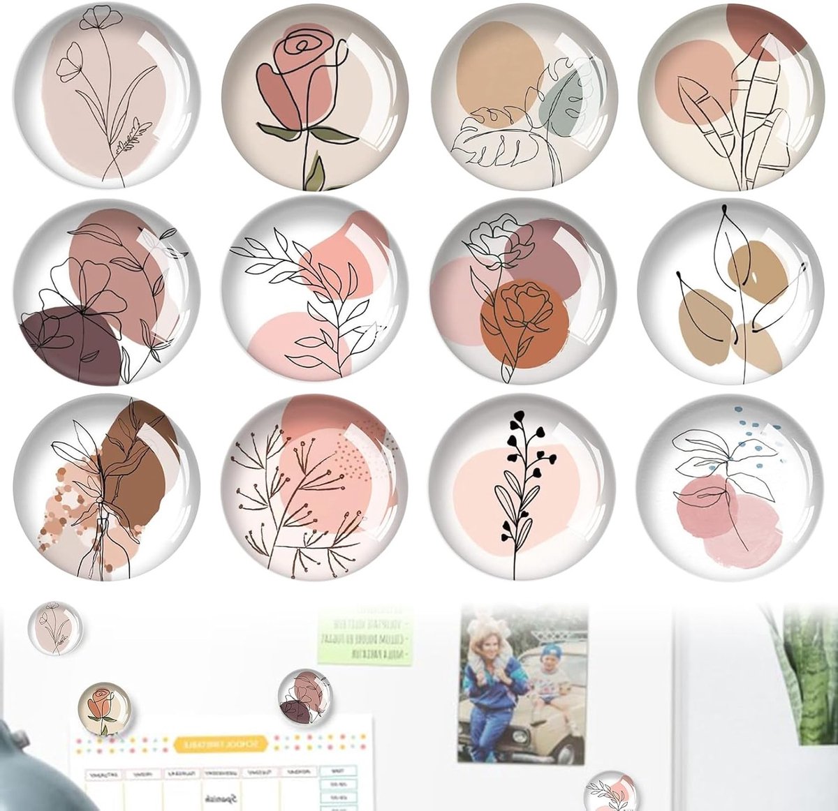 Kleurige Kristallen Decoratieve Magneten - 12 Stuks Roze Bloem Magneten voor Koelkast en Magnetisch Bord