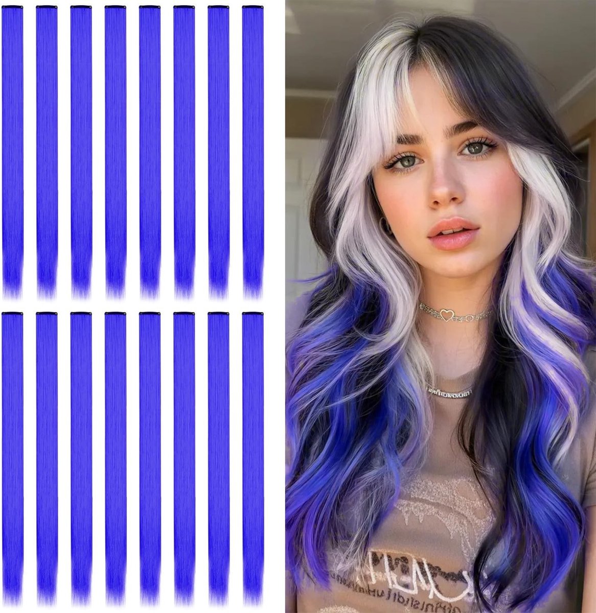 Clip-in Haarextensions - 16 Stuks, 22" Synthetisch Recht Haar voor Meisjes en Vrouwen, Hoogtepunten en Volumen