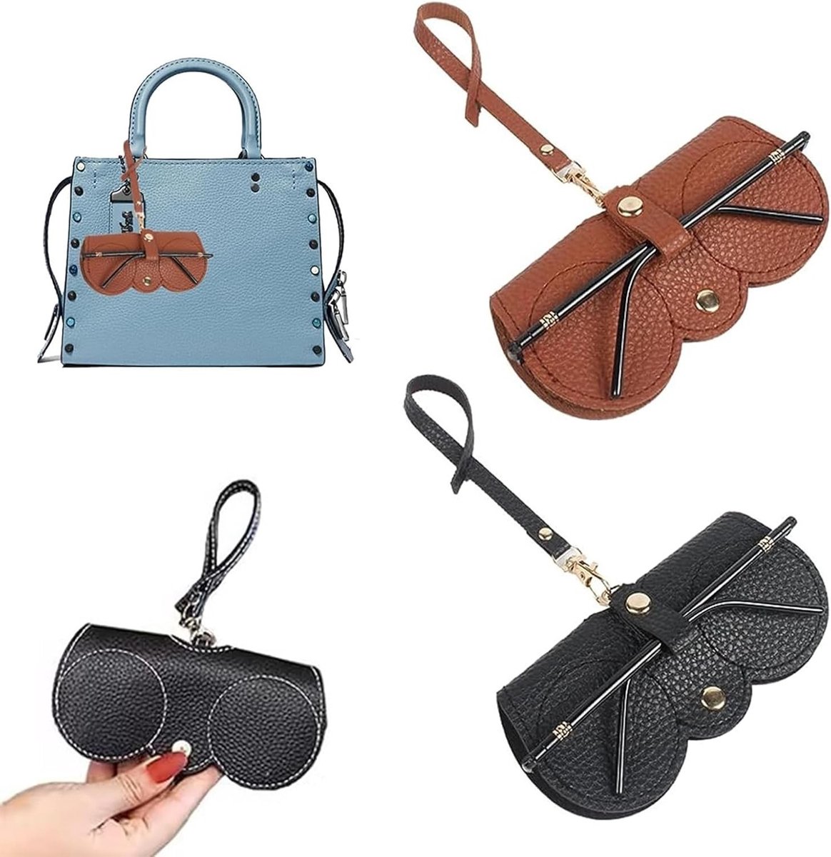 Zachte leren zonnebril tas voor mannen en vrouwen - 2-pack, draagbaar brillen etui, stijlvolle bescherming voor zonnebrillen