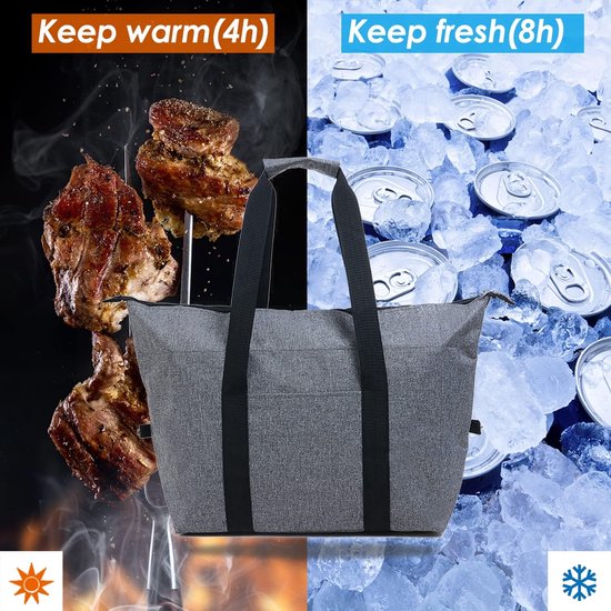 Opvouwbare koeltas - Lunchtas - Isolatie - Koelzakken - Picknicktas - Thermotas - Coolerbag - voor Voedsel, Outdoor, Picknick, Camping, Familieactiviteiten - 39x19x27cm - grijs — afbeelding 2