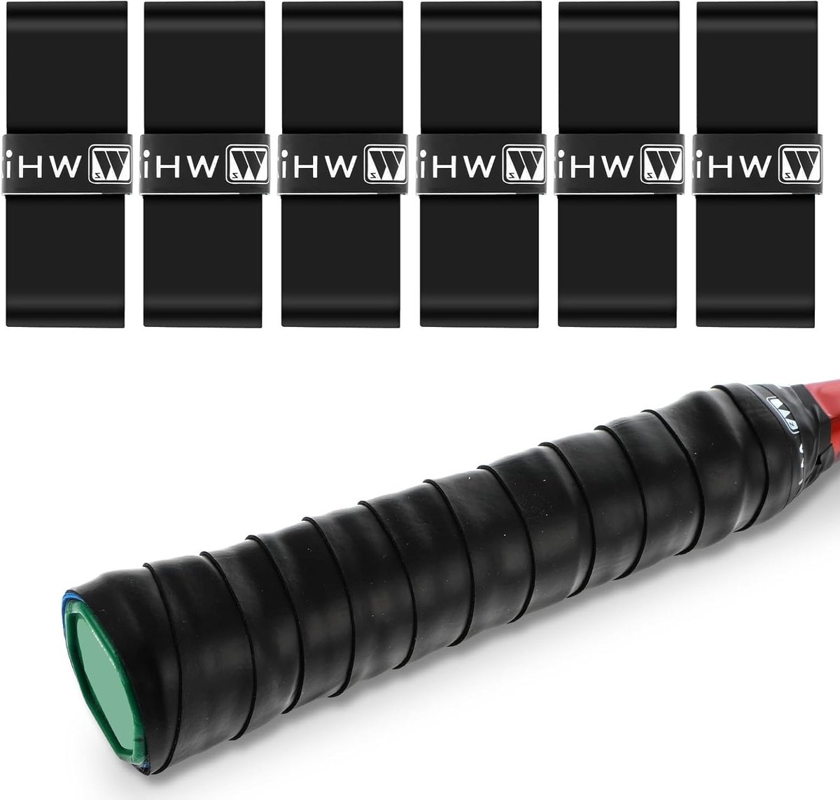 Set van 6 Zelfklevende Grip Bands voor Tennisrackets en Badminton, Antislip PU-Leder, Zwart