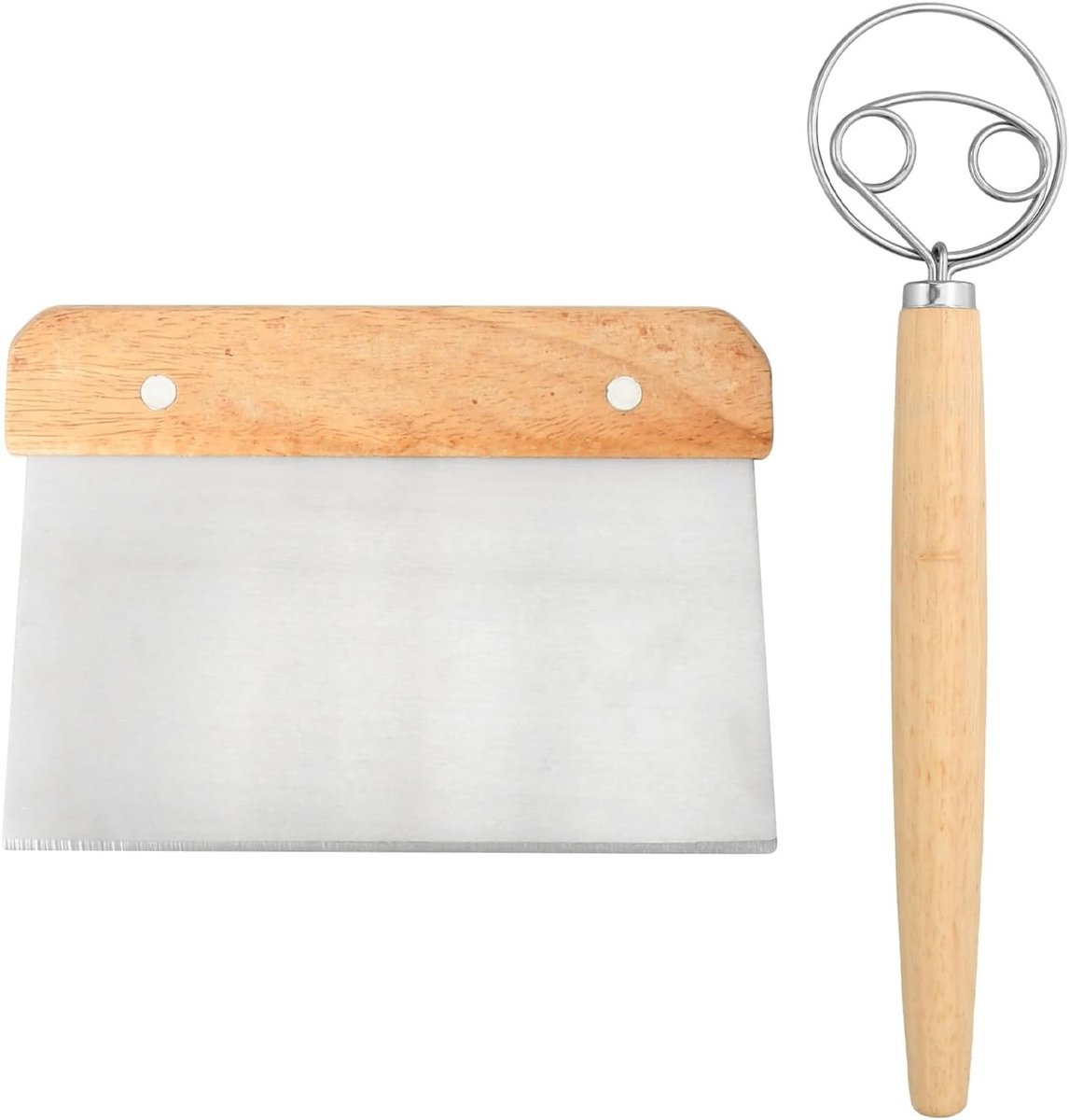 Dough Broom en Deegmessen Set van 2, RVS Deegmes met Houten Handvat voor Brood Bakken, Taart Voorbereiding en Deegverwerking