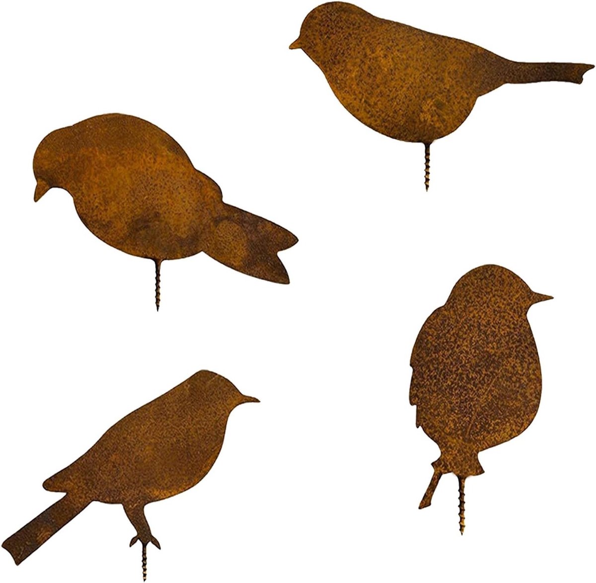 Decoratieve Roestvrijstalen Vogels voor de Tuin - 4 Stuks Tuinfiguren met Schroeven voor Houten Schuttingen en Tuinaccessoires