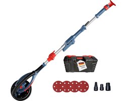 FANZWORK Gipsplaatschuurmachine met borstelloze EC-motor 900W, ultralicht, 225 mm schuurmachine, tot 2300 t/min, lengte tot 1,9 m, incl. LED, 3,8 m kabel, schuurschijven, stofzuigeradapter en draagkoffer