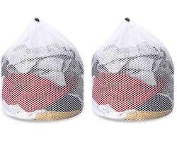 2-stuks Waszak van mesh - Trekkoordtas - Opbergtas van mesh - kledingtas met trekkoord - Verdikte mesh tas - Waszak - Opbergtas - anti-klit en anti-vervorming - 60*50 cm - Voor kleding, ondergoed, lakens, enz. - Wit