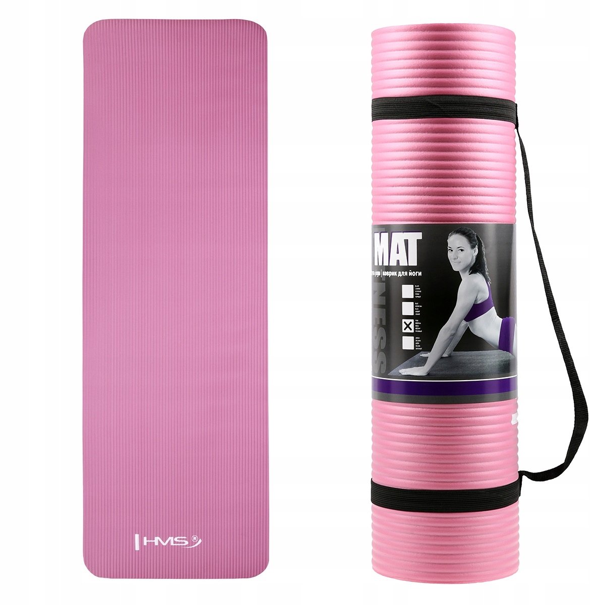 Roze Fitness- & Yogamat 183x61x1,2cm met de Dragband