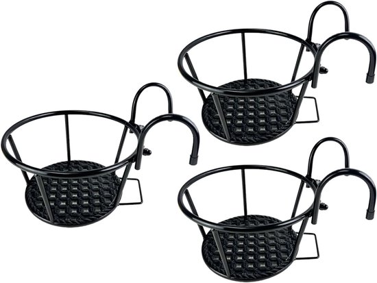 Plantenhangers - 3 Stuks - Plantenhouders - Hangende Bloempot - 22 x 22 x 18 cm - Hangplanten houder - IJzer - Bloemenhanger voor Binnen - Muurring bloempot houder - Geschikt Voor balkon, schutting, terras, muur en tuin - Zwart