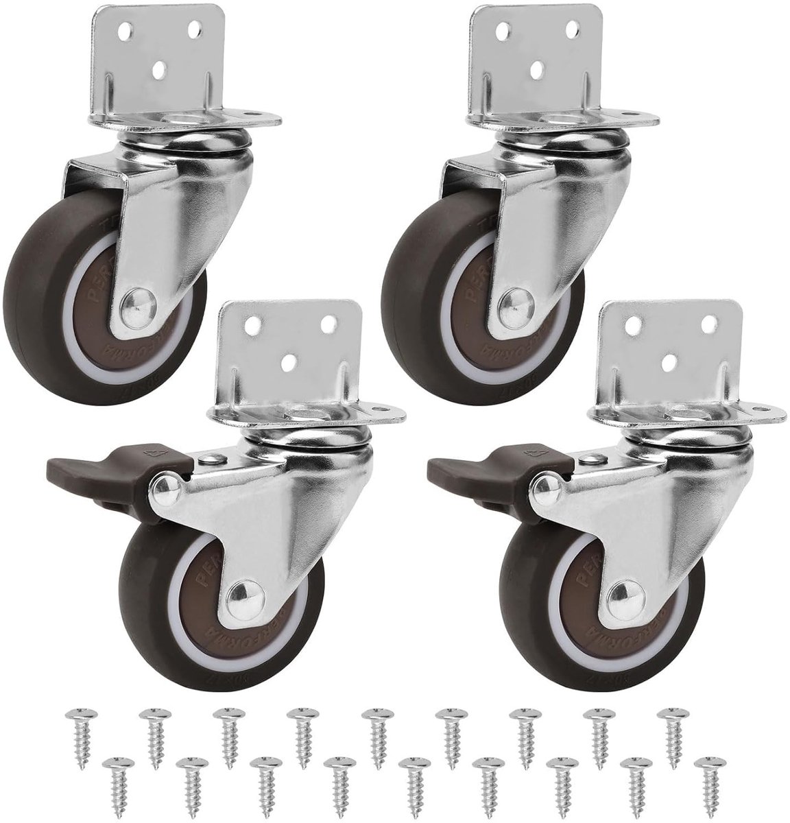 Dailygoods- Meubelwielen 50 mm - Zware Zwenkwielen - 4 Stuks - Draagvermogen 120 kg - L-vormige Montageplaat - Antislip Remmen - Rolwielen