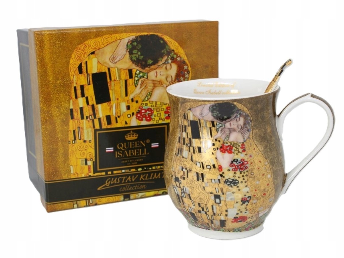 Klimt "De Kus" Porselein Mok met Lepel - 350 ml - Luxe geschenk