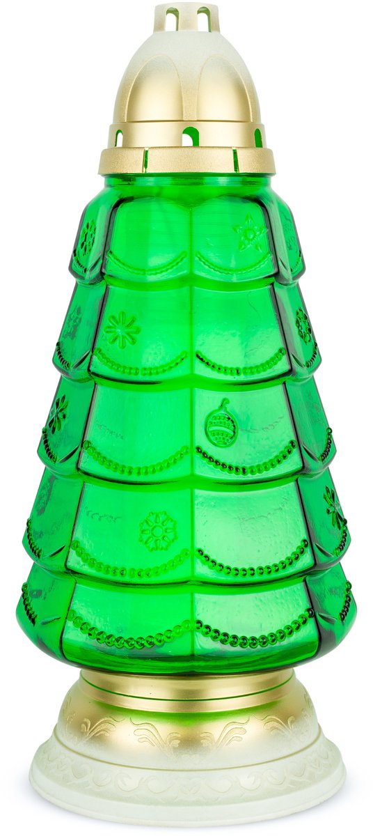 Grote Groene Glazen Kerst Znicz 37 cm met Brandstof DP785