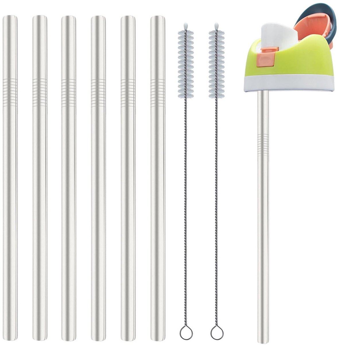 Dailygoods- Rietjes Herbruikbaar - Roestvrij Stalen Rietjes - Vaatwasmachinebestendig - Inclusief Reinigingsborstels - Perfect voor Owala Flessen - 32 oz/680 ml/907 ml - Metalen Rietjes