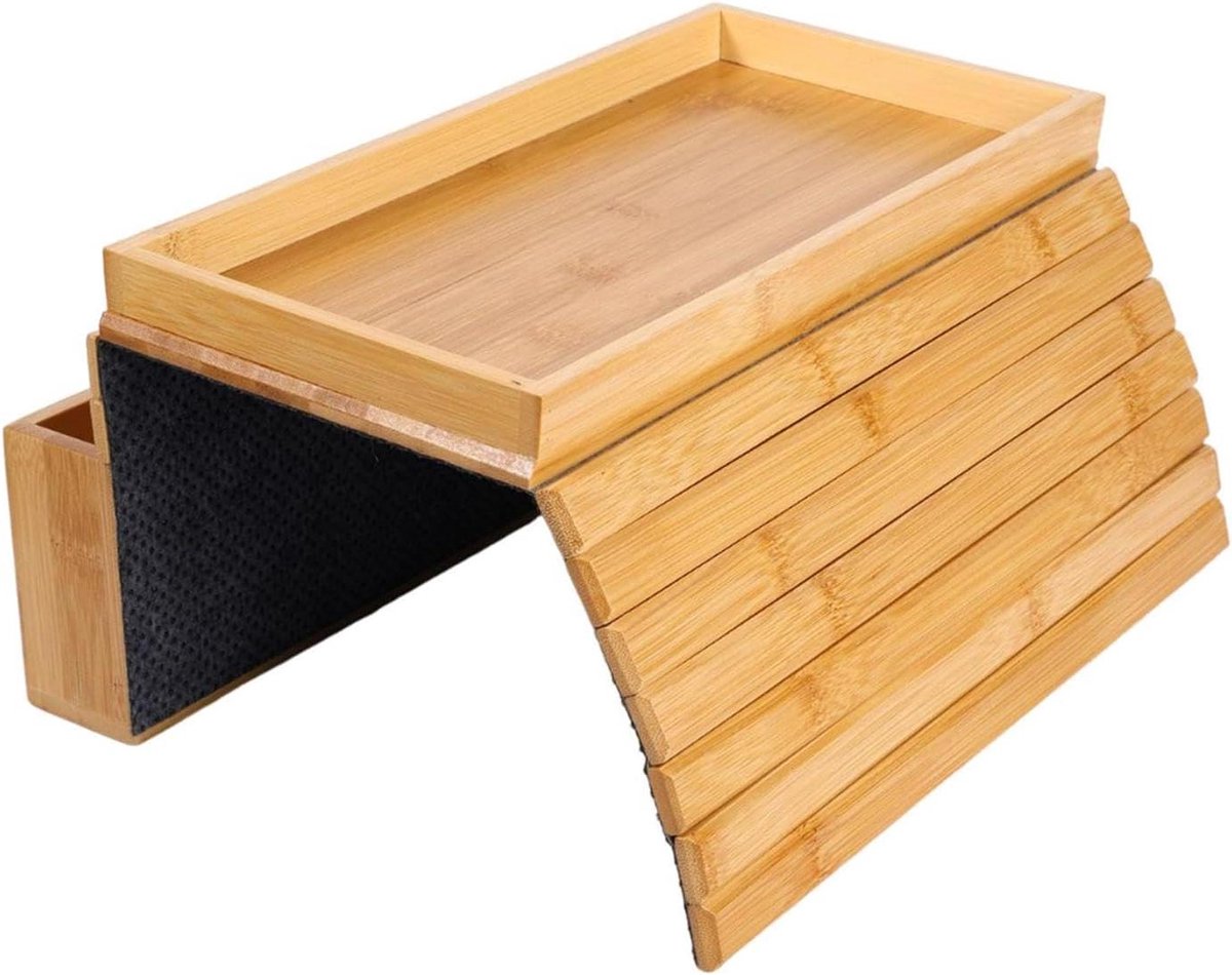 Bank Arm Dienblad - Bank Organizer - Drankjes Plaatsen - Antislip Viltbasis - 46x33 cm - Houtkleur