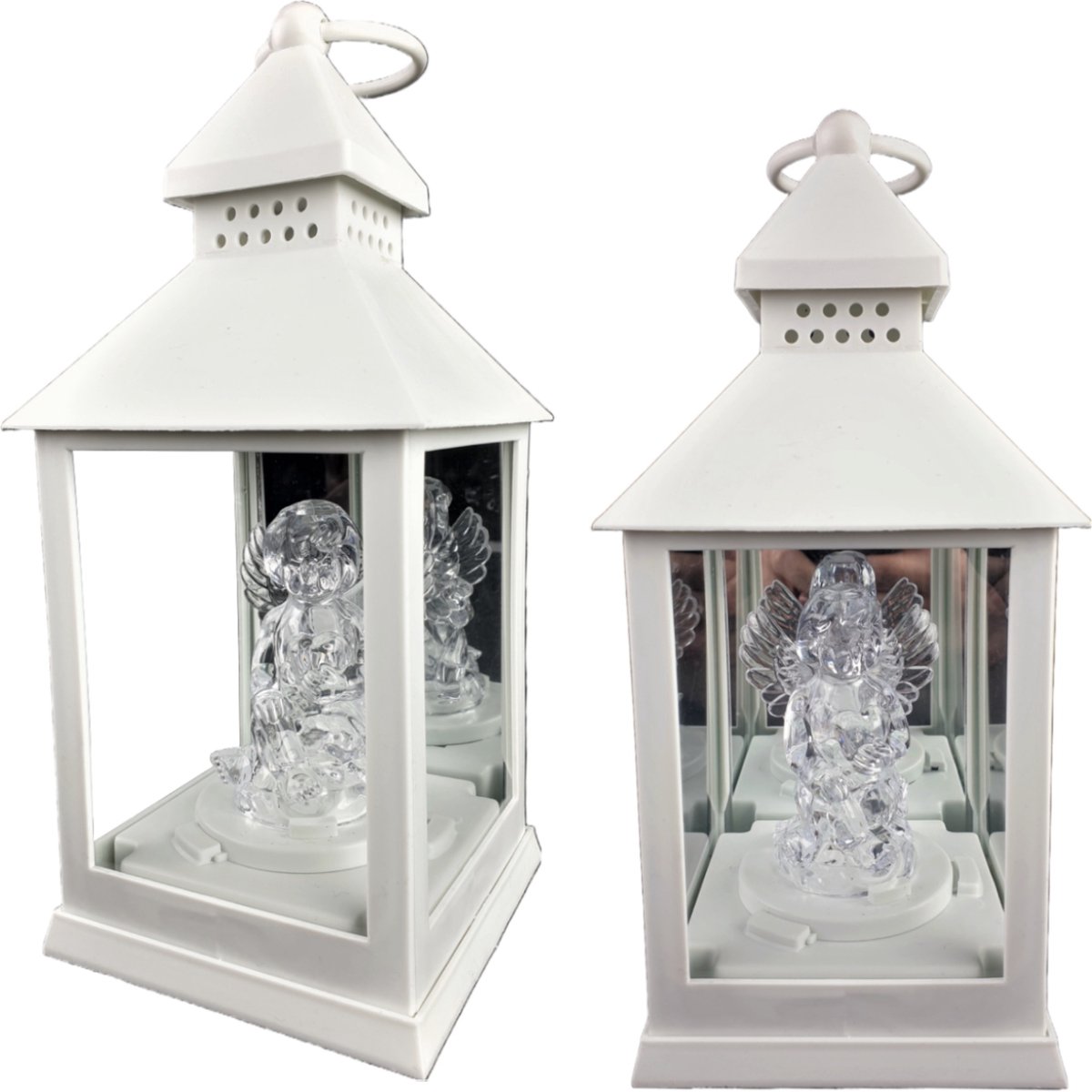 Witte LED Lampion Engel op Batterijen - Decoratie voor Graf en Tuin