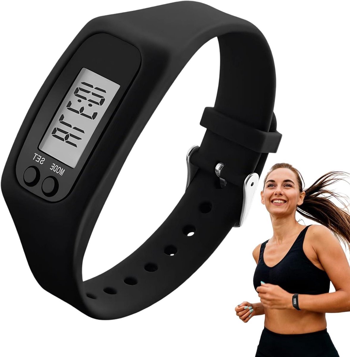 Elektronische Stappenteller - Activiteitentracker Horloge - Dagelijkse Beweging - Zonder App - 250 mm Lengte - Zwart