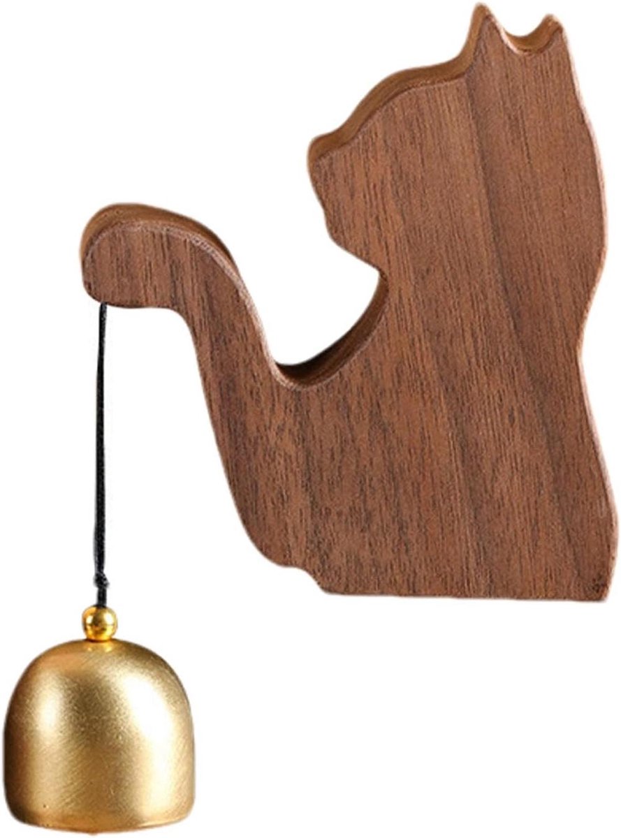 Houten deurbel - Kattenbel decoratie - Entree verfraaien - Eenvoudige montage - 15.8 cm lengte - Zwart Walnoot