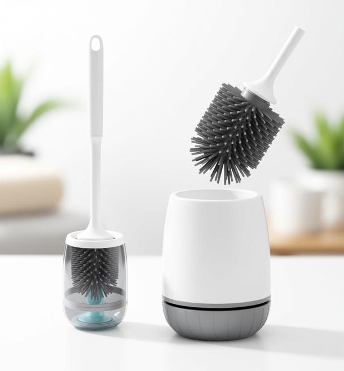 Maison Elara Toiletborstel van Siliconen met Sneldrogende Standaard en Lekvrije Basis, Wandmontage en Staand - Wit