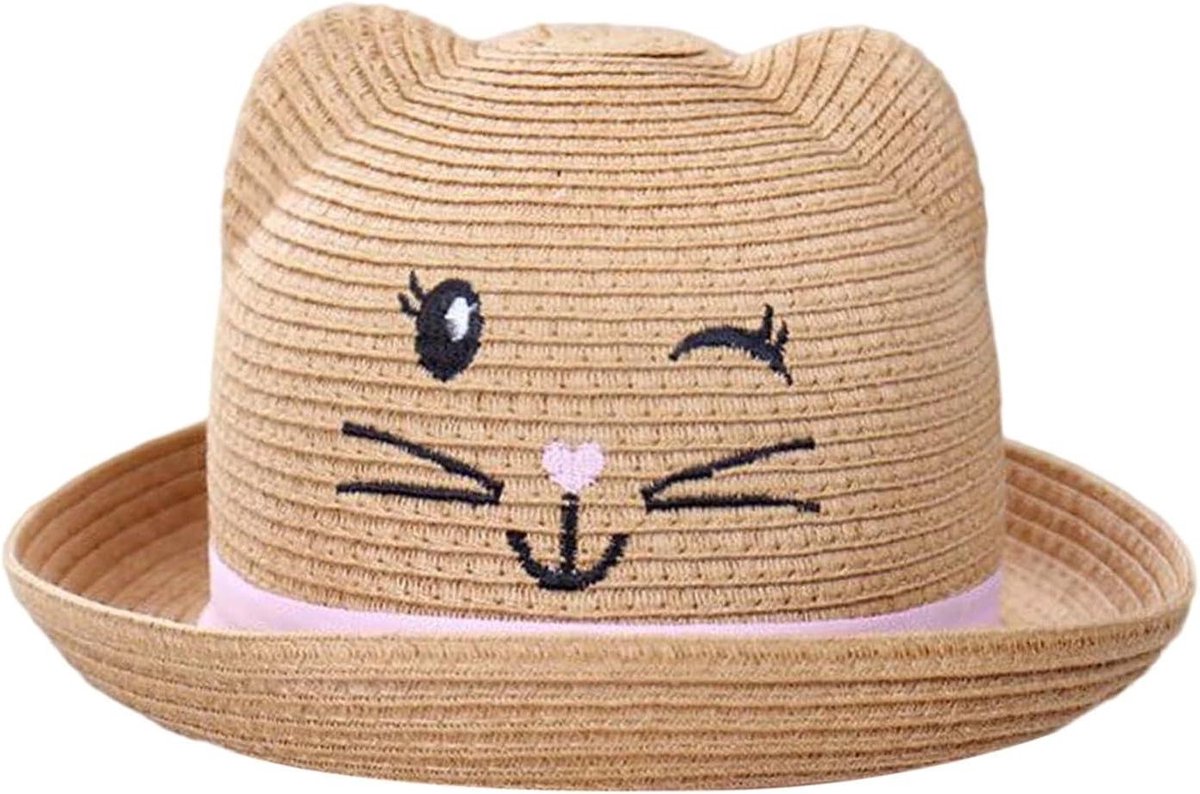 Zonnehoed Meisjes - Strandpet Zomer - Bescherming Tegen Zon - Brede Rand - 80g Pakket - Beige
