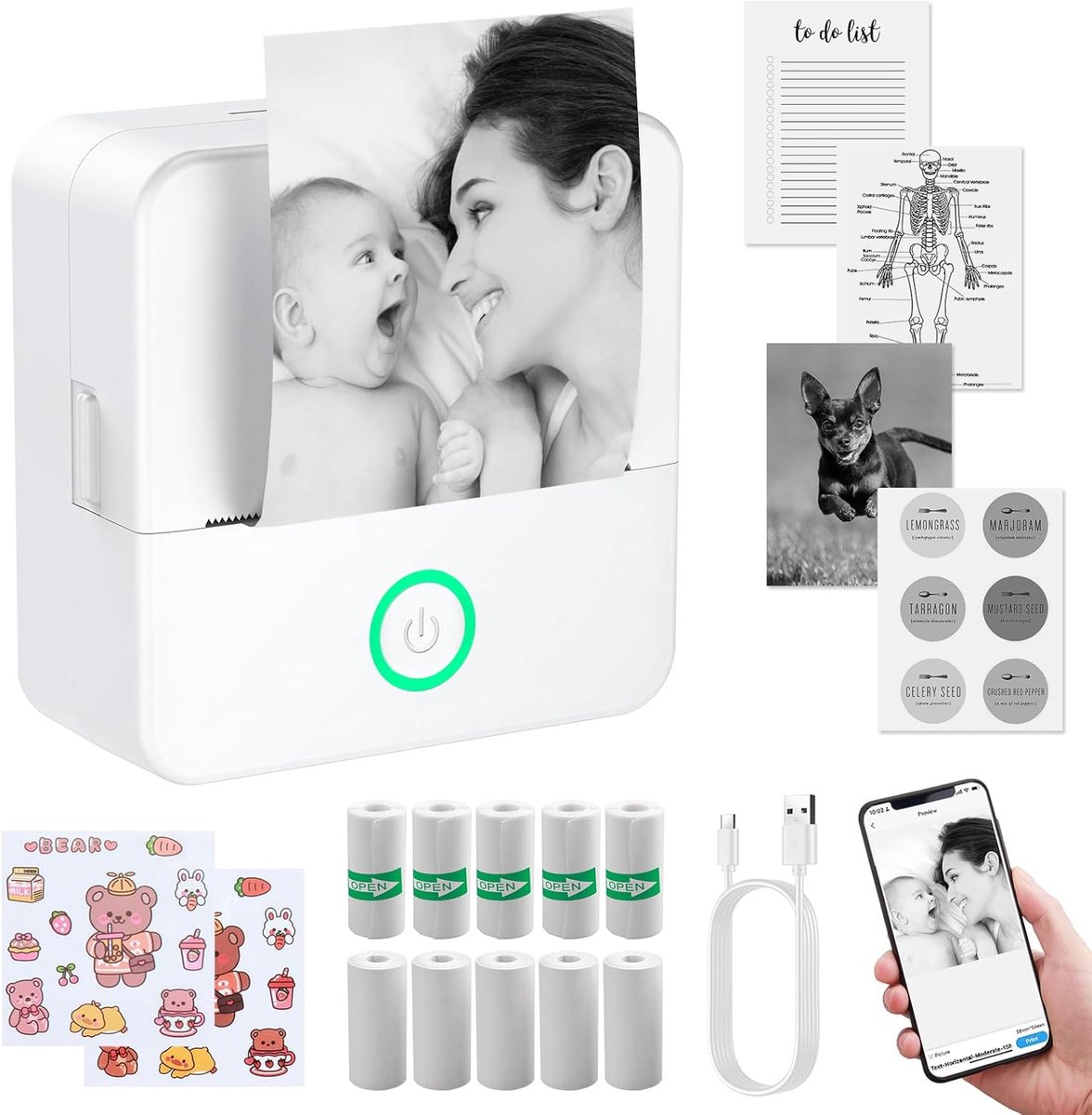 Mini Labelprinter met Bluetooth – Draadloze Thermische Labelprinter – Oplaadbare Pocket Printer voor Labels, Stickers, Organisatie en Notities – Compatibel met iOS & Android