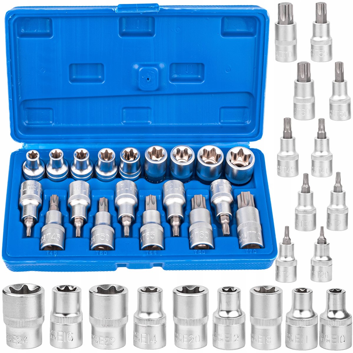 19-delige Torx Spline Dop- en Bitset 1/2" - Professioneel Gereedschap