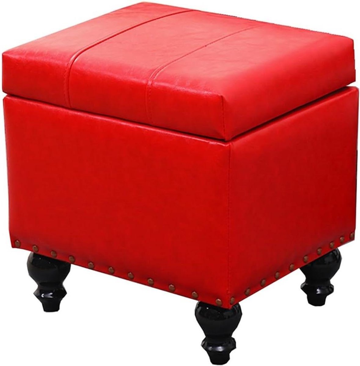 Leren Poef - Ottomaan Voetenbank - Comfort Verhogend - Met Opbergruimte - 40 x 34 x 40 cm - Rood