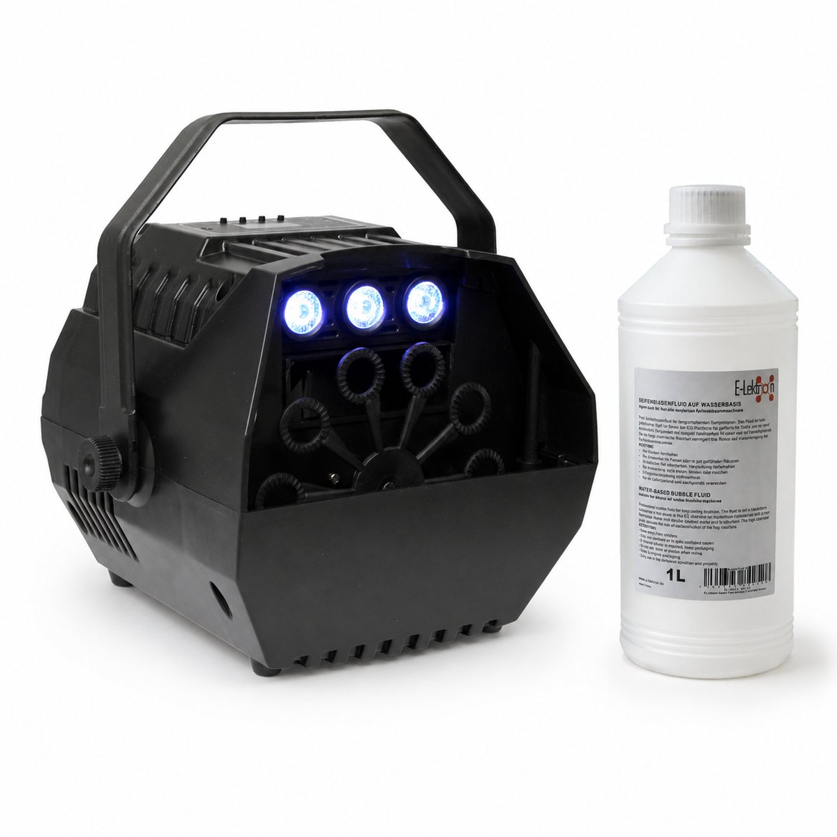 E-Lektron B102 bellenblaasmachine met 1 liter vloeistof - RGB LED-verlichting en afstandsbediening