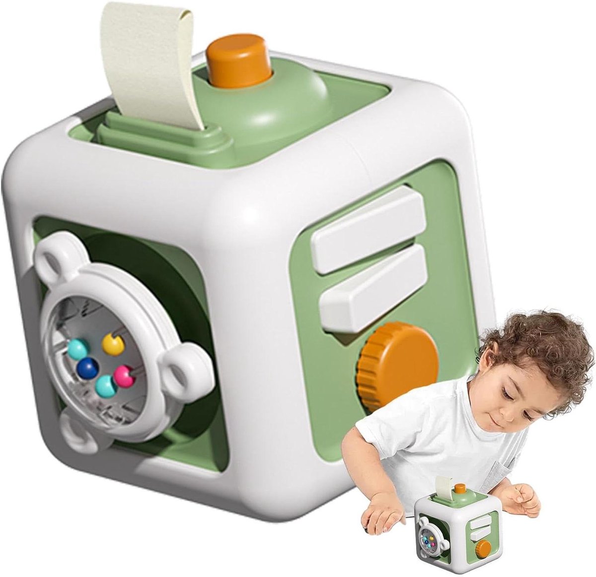 Bezig Kubus - Educatief Speelgoed - Motorische Ontwikkeling - Multifunctioneel Ontwerp - 15.9 x 13.2 cm - Groen