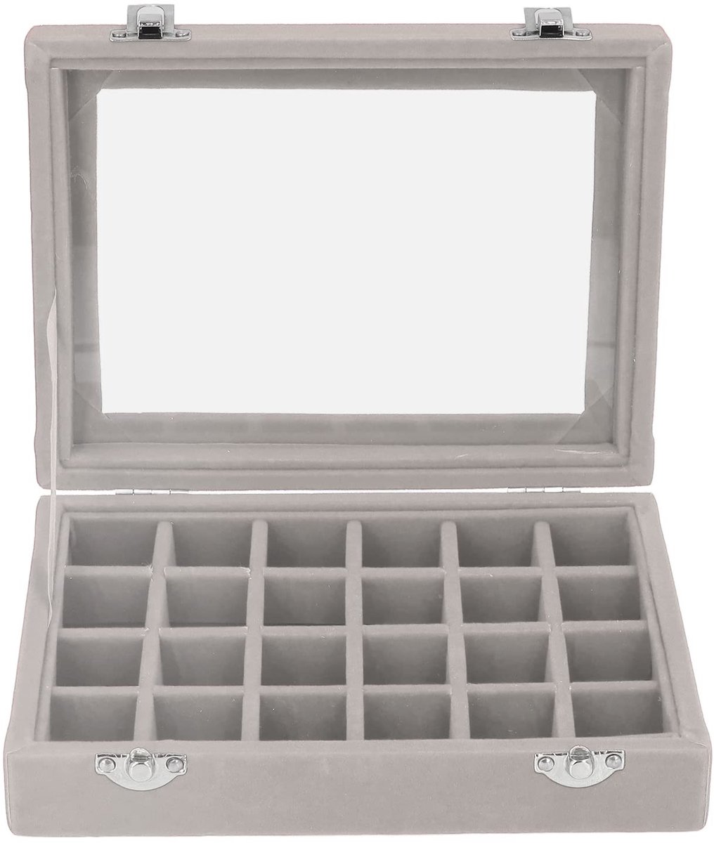 LIVIA HOME- Sieradendoosje met Glazen Deksel - 24 Compartimenten - Fluwelen Opbergvitrine - Elegant met Sloten - Perfect Cadeau - Sieradenbox