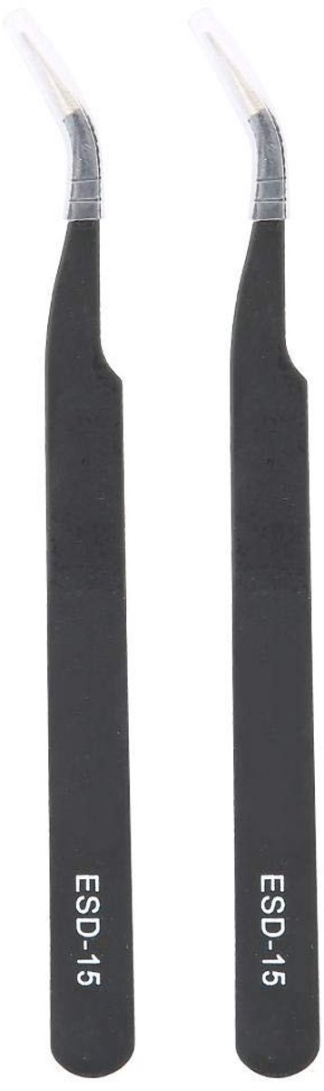 LIVIA HOME - 2 stuks reparatiegereedschapsset - gebogen pincetten - ESD-15 onderhoudsgereedschap - zwart - roestvrij staal - antistatische pincetten -...
