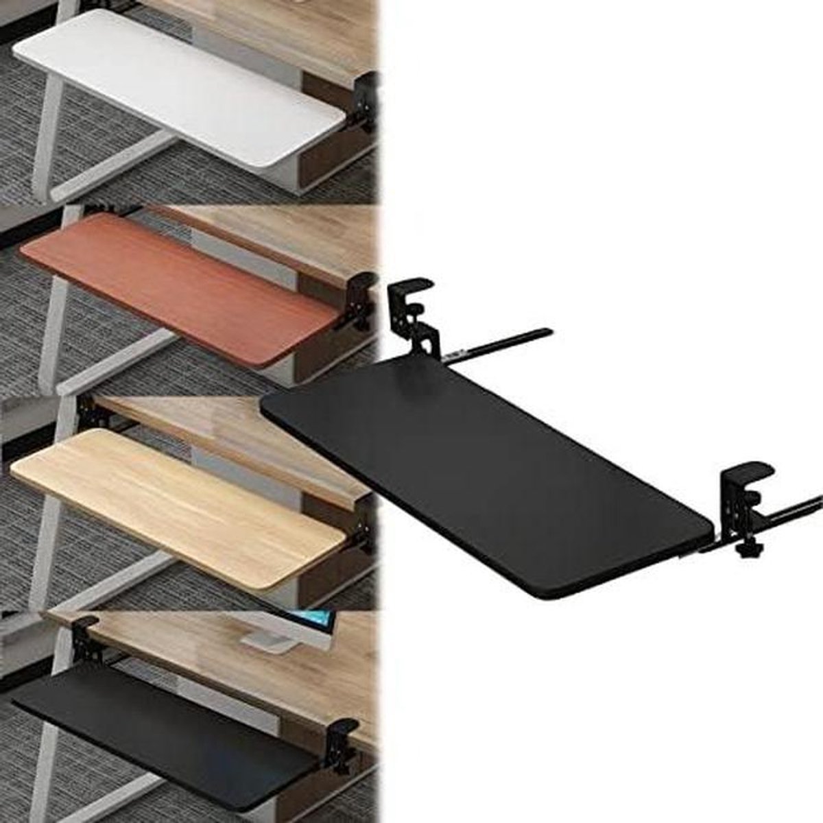 Houten Toetsenbord Lade - Bureau Extender - Ergonomisch Werken - Klem-on Installatie - 52/65/75 cm - 4 Kleuren