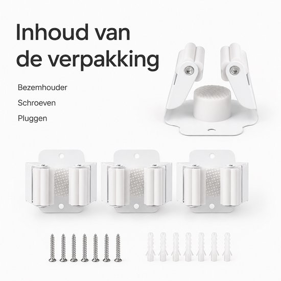 BOTC Bezemhouder - 4 stuks - Schroefboren - RVS - Tuingereedschap Ophangsysteem - Wit van BOTC — afbeelding 2