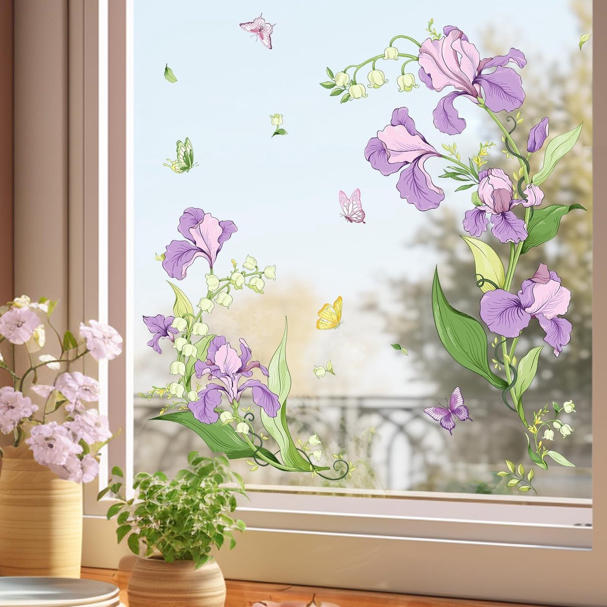 Dailygoods- Raamstickers Lente - Bloemen/Vlinders - Dubbelzijdig - Duurzaam PVC - Antikras - Voor Ramen/Deuren - Vensterdecoratie