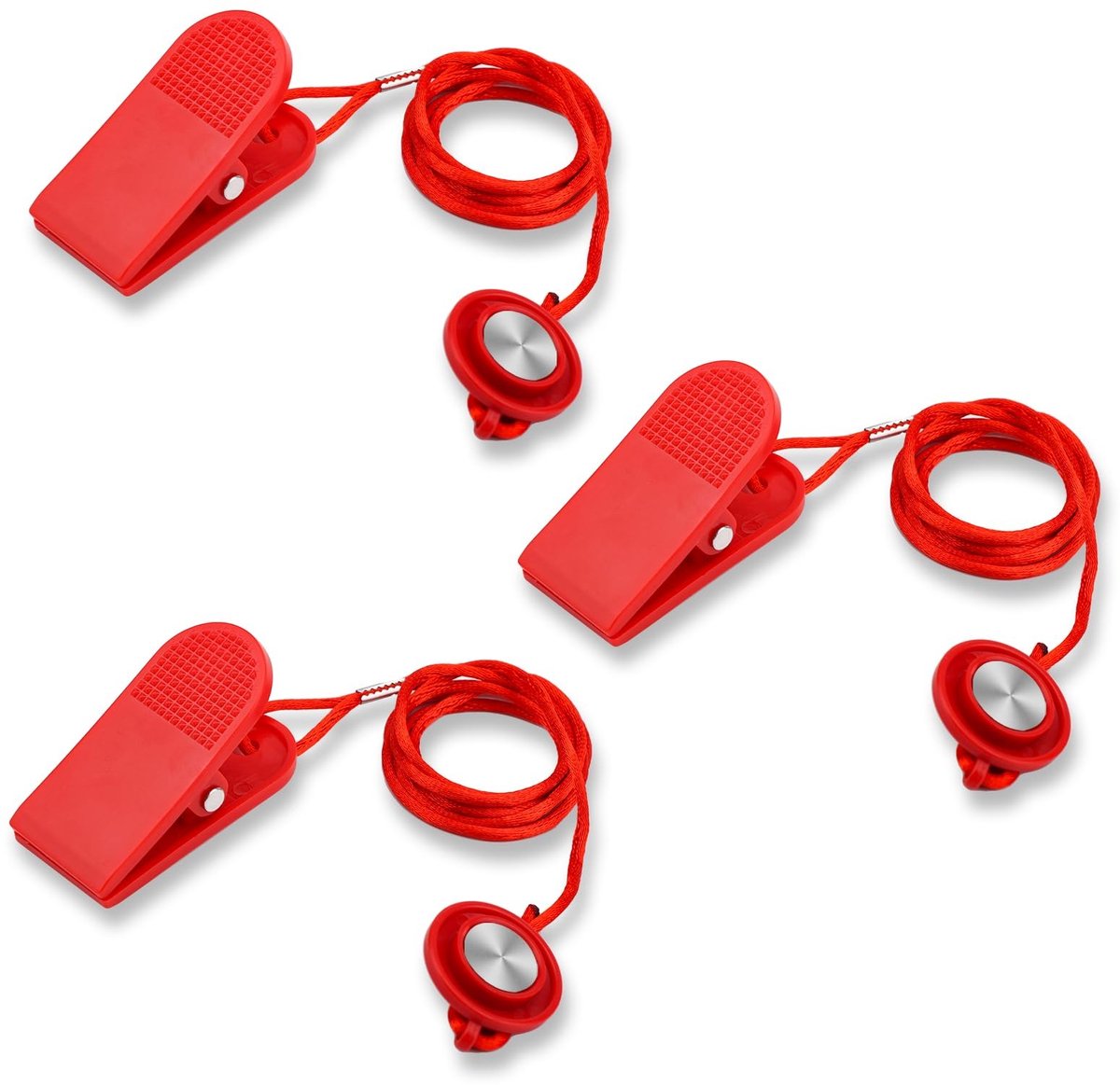 Dailygoods- Loopbandvergrendeling Ronde Veiligheidssleutel - 3x Magnetische Sleutelvervanging - Geschikt voor Meeste Loopbanden - Totale Lengte 105cm - Rood - Plastic/Magneet - Veiligheidsleutel