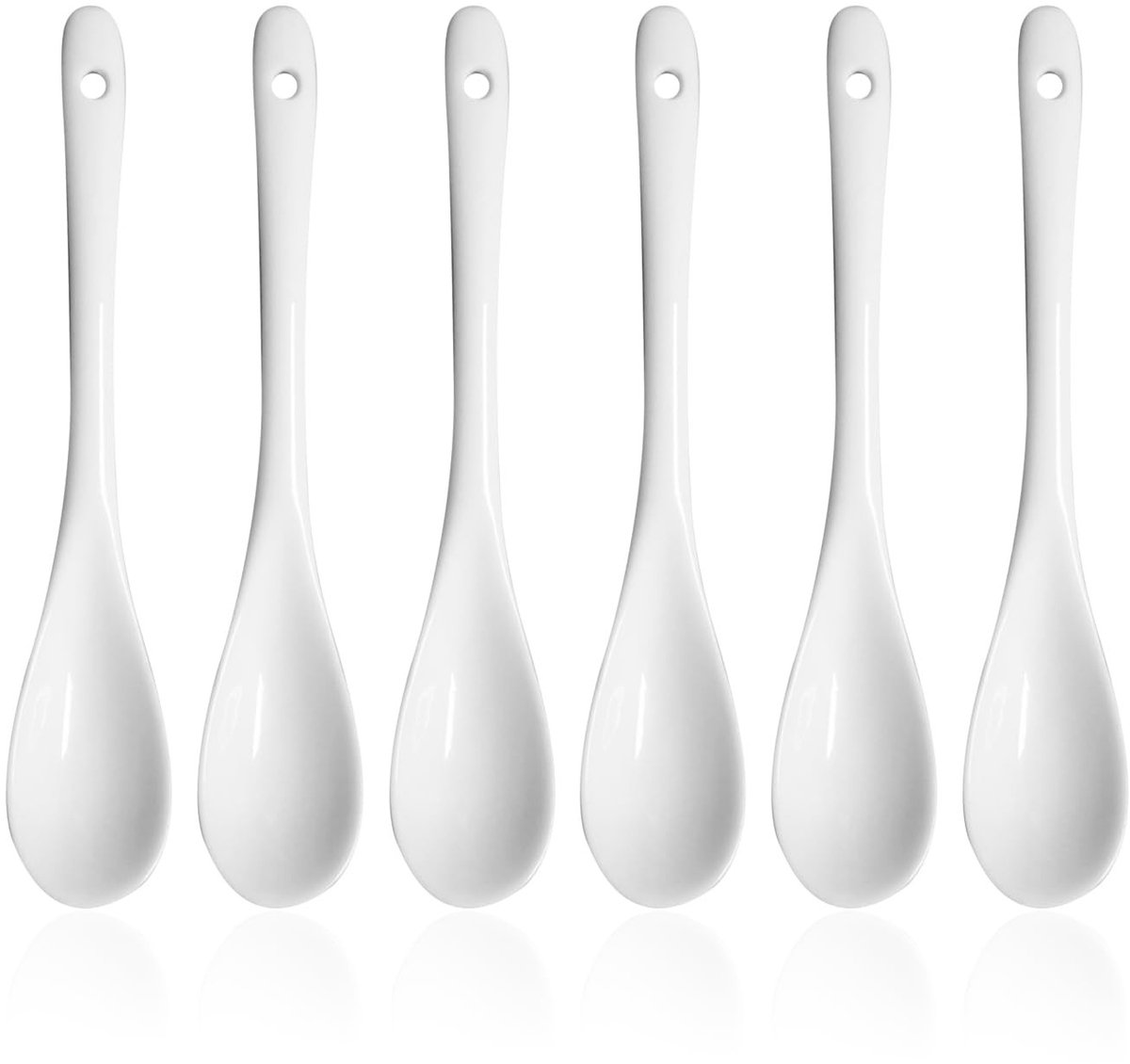 JHUBERS- Keramische Lepel 6 Stuks - Witte Serviesset - Mini-Dessertlepel - Theelepels - Jamlepel - Afmetingen 13 x 2,5 cm - Theelepel