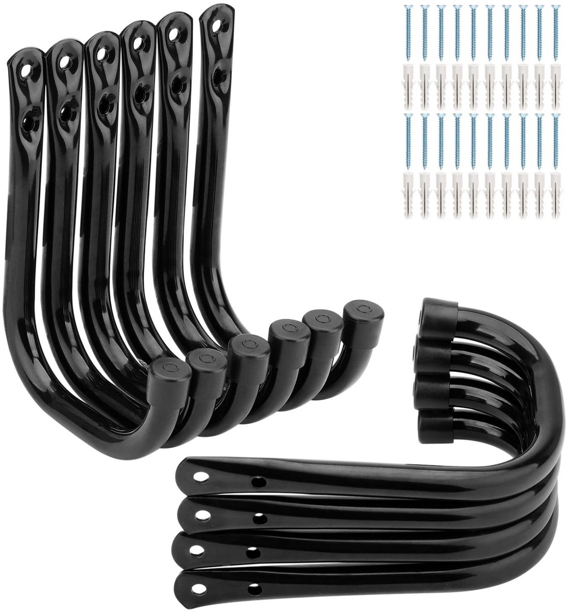 JHUBERS- Opberghaak Heavy Duty - 10 Pack - Wandbeugel - Garage Opberghaken - Gereedschap Houders - Zwart - Staal 20kg/haak - Opbergsysteem