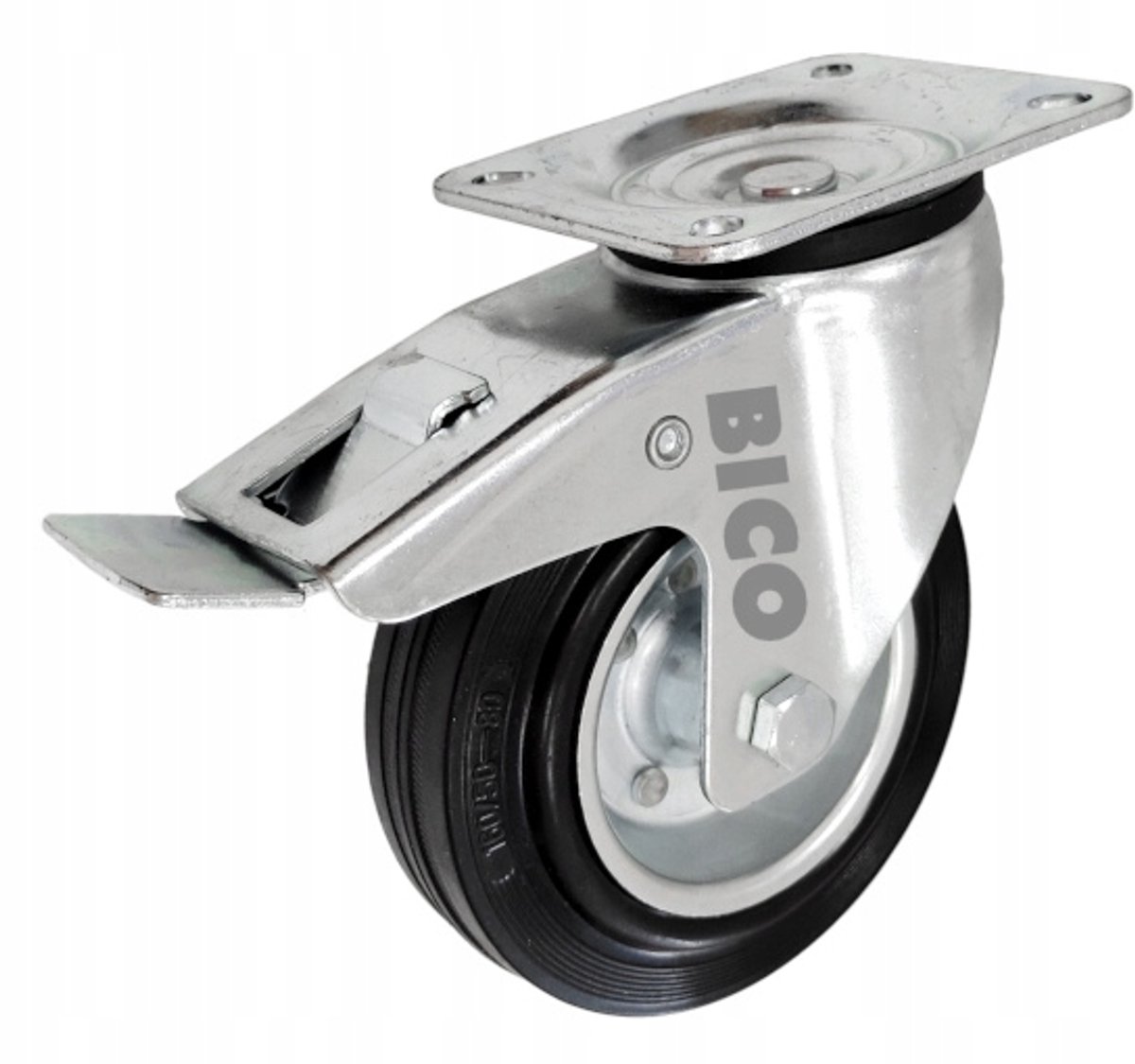 Zwenkbaar wiel met rem, metaal-rubber, 160mm, 250kg