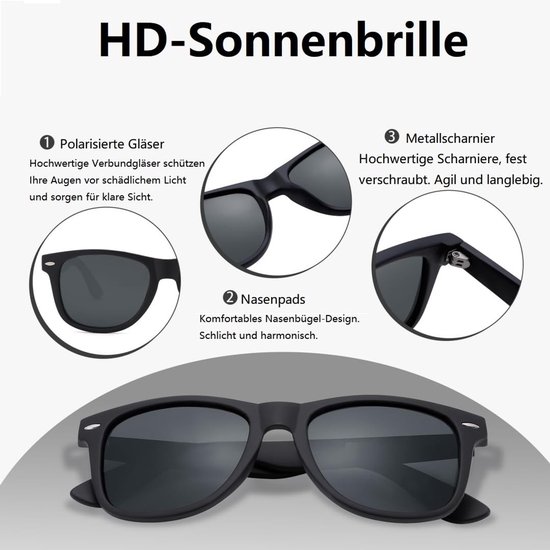 JHUBERS- Zonnebril Heren/Dames Gepolariseerd - UV400 Bescherming - Retro Stijl - Uniseks - Ideaal voor Autorijden/Kamperen - Blokkeert UVA/UVB Stralen van Jhubers — afbeelding 3