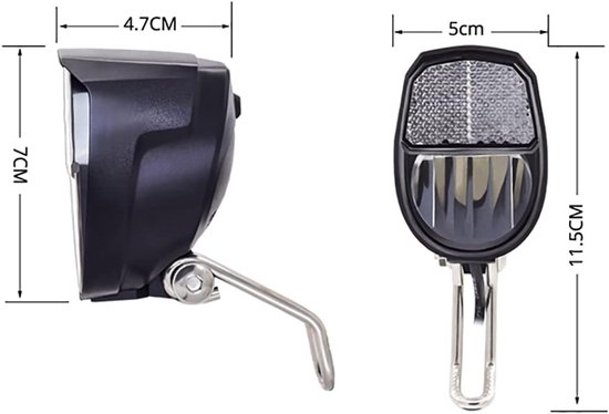 Fietslamp Koplamp - Dynamo Verlichting - Veilig Fietsen - Permanente Parkeerfunctie - 10x6x6 cm - Zwart — afbeelding 5