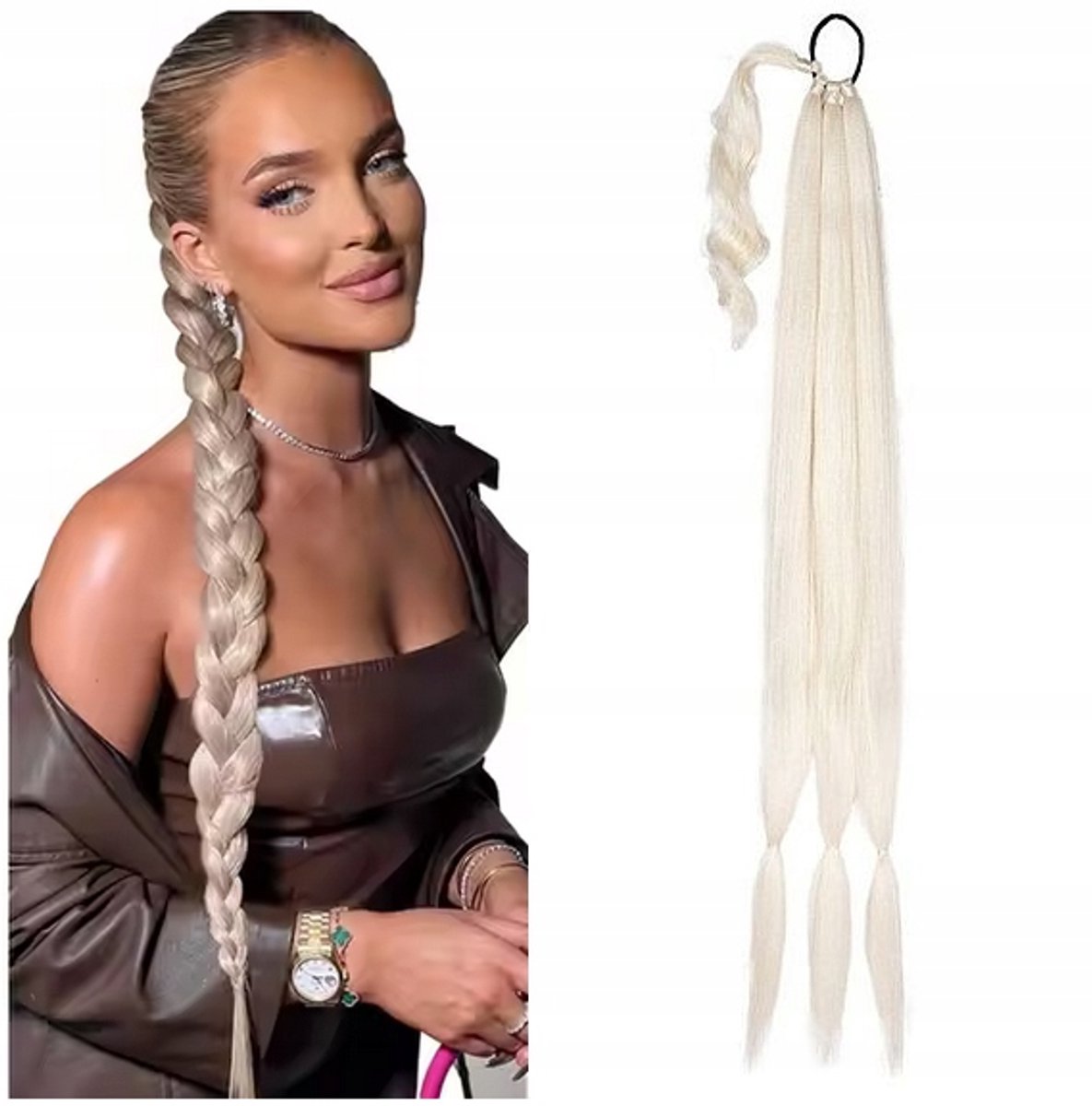 Moderne Haar Extensions Vlecht Clip-in Paardenstaart Haarstuk 613 Blond