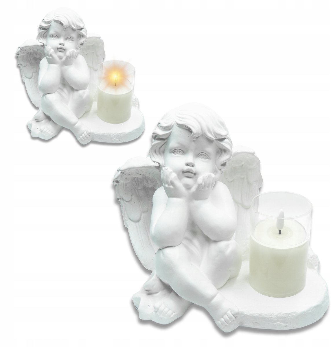 Gipsen Engel Graf decoratie met LED lamp, 22cm
