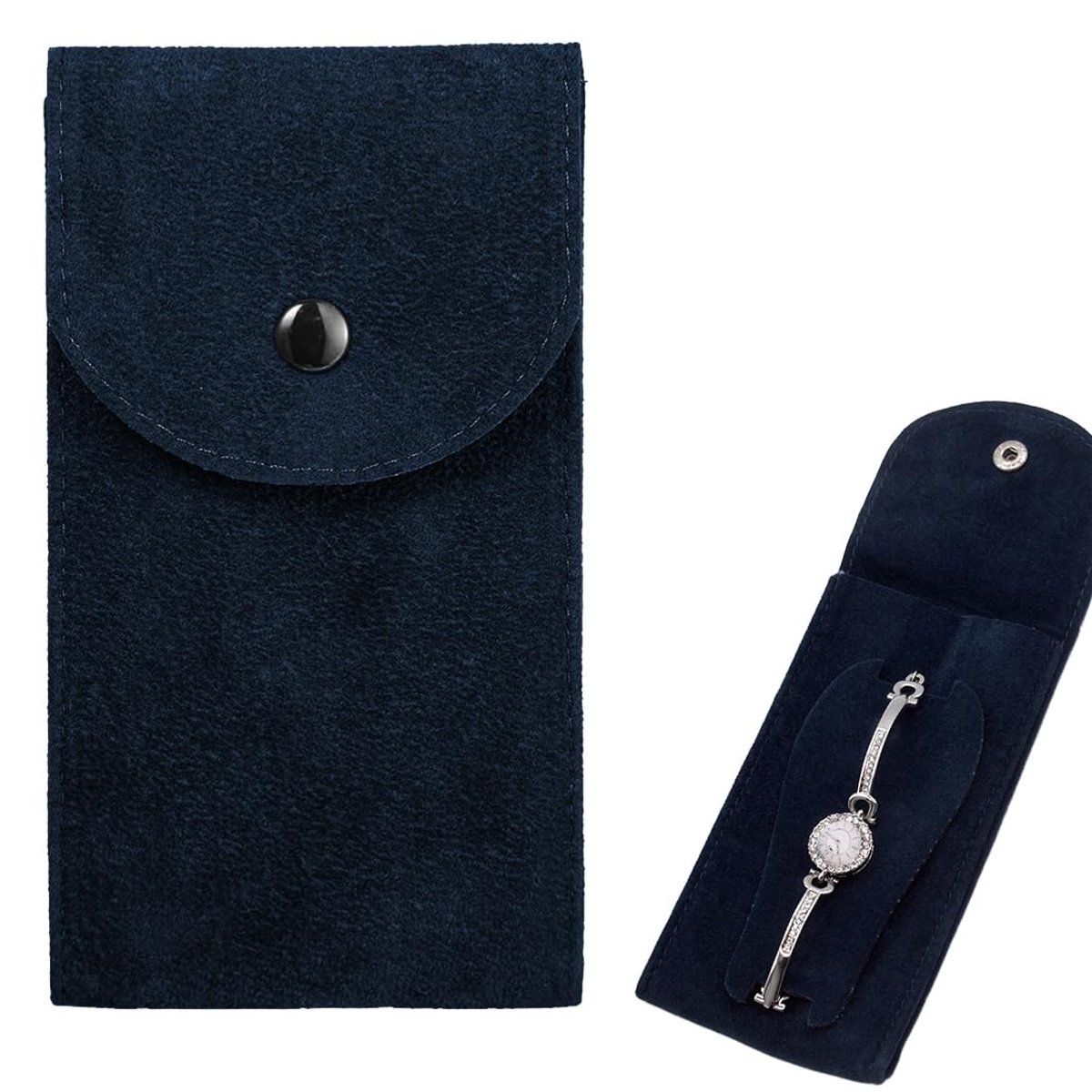 Dailygoods- Horloge-etui Reis - Draagbare Horlogezak - Opberghorlogetas met Drukknop - Duurzaam Parelvelours - Geïntegreerde Kussens - Marineblauw - Horlogedoos