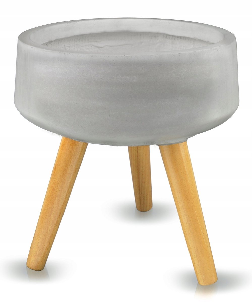 Grijze Keramische Pot met Houten Poten 33x35 cm