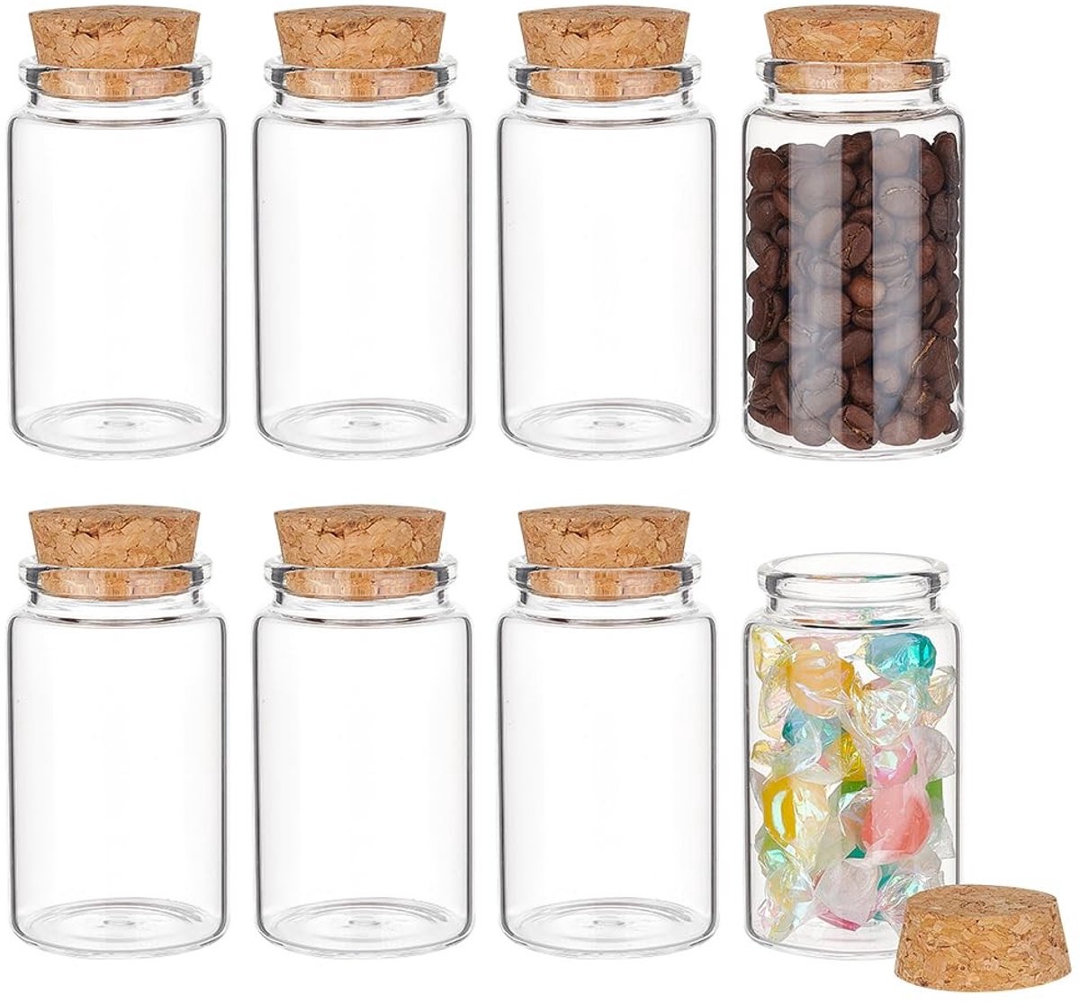 Dailygoods- Glazen Flessen 100ml - 8 Stuks - Mini Flesjes - Kurkstop - Ideaal voor Bruiloften - Doe-het-zelf Handwerk - Klassieke Stijl