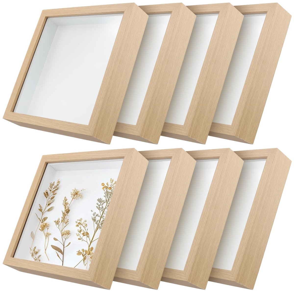 BRENZOOS - 8 Pack Shadow Box Frames - Houten 3D-Display Box voor Kunstwerken