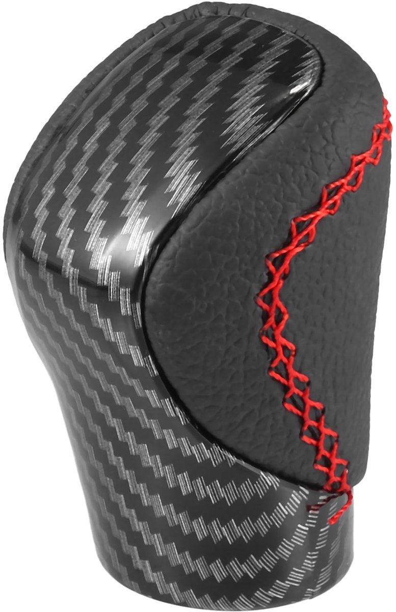 BRENZOOS- Pooknop Carbon Fiber Patroon - Kunstleer - Vervangend - Universeel - Verbeterd Rijgevoel - 5x4.4x7.4cm - Versnellingspook